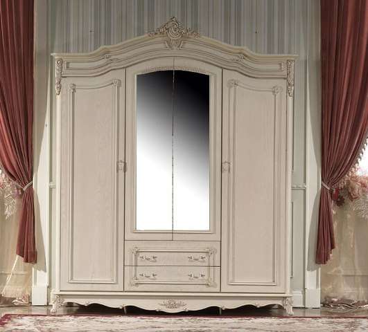 Шкаф Софи на 4 двери с зеркалами Белый шкаф на 4 двери с зеркалом