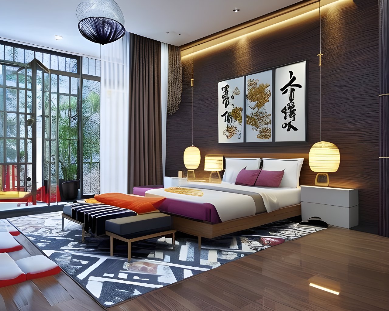 фото интерьера спальни, сгенерированное ИИ