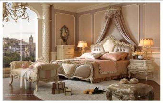 Спальня Viktoria в белом цвете с позолоченными резными элементами