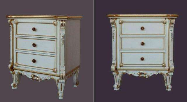 Прикроватная тумбочка на ножках наполнит спальню элегантностью. Три выдвижных ящика украшены круглой латунной фурнитурой