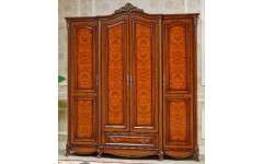 Шкаф четырехдверный с одним выдвижным ящиком позволит организовать место для размещения большого количества вещей. Отделка фасадов шкафа сочетается с отделкой туалетного стола. Габариты: 2130*640*2380 Производитель: Китайская фабрика