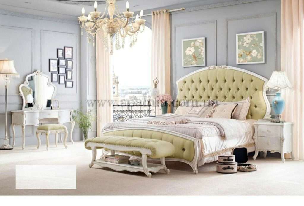 Красивая и недорогая оливковая мебель для спальни в пастельных тонах Николь