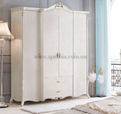 Шкаф белый четырехдверный в мебельный гарнитур Соврано