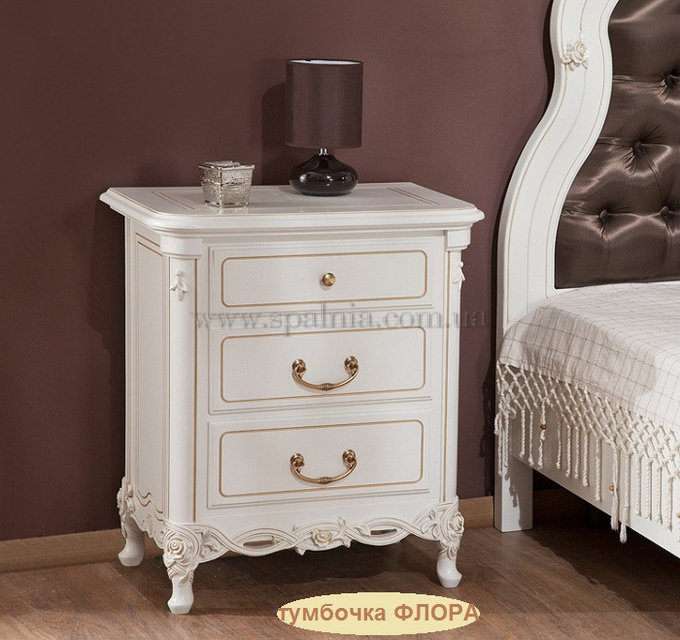 Белая тумбочка прикроватная для спальни Флора, Симекс