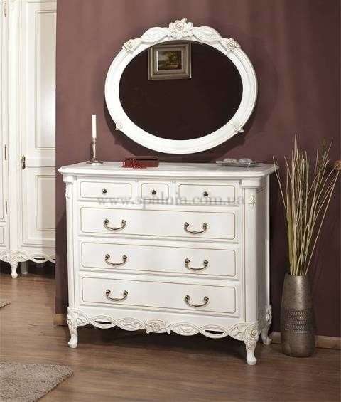 Белый комод с зеркалом для спальни Флора, SIMEX