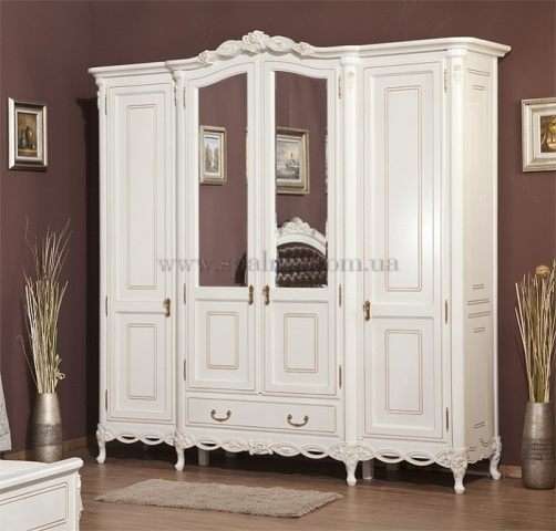Белый четырехдверный шкаф для спальни Флора, ( FLORA), Симекс