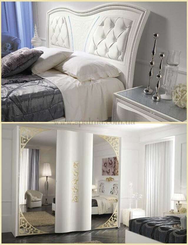 Мягкое изголовье кровати Gioia и шкаф в спальню в белом цвете | spalnia.com.ua