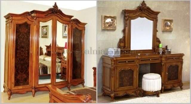 Шкаф распашной с зеркалами и стол будуарный с двумя тумбами и зеркалом Поэзис