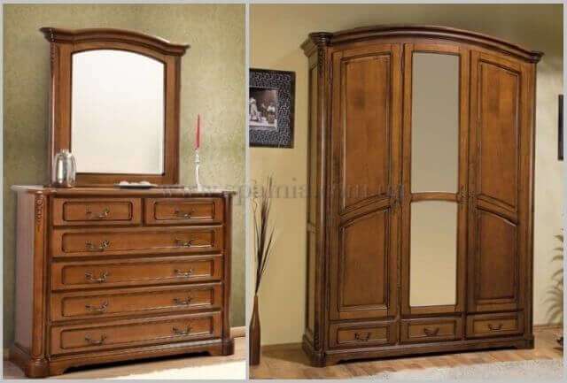 Шкаф трехдверный из массива дерева и комод с зеркалом в спальню Рафаэль spalnia.com.ua