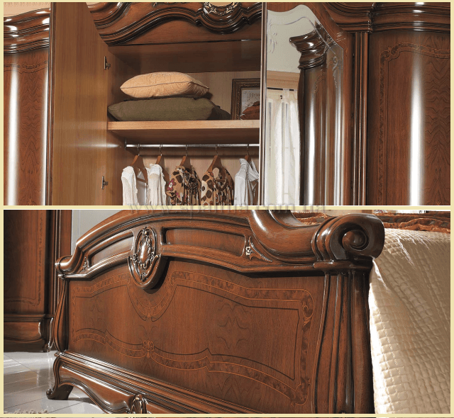 Фото шпонирования шкафа и изножья кровати спальня Mobil Piu Ducale spalnia.com.ua