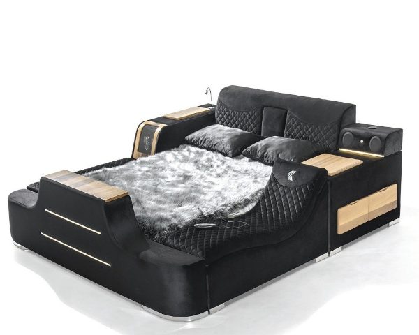 Черная велюровая умная кровать Виктория, Турция