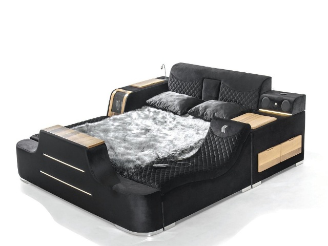 Черная велюровая умная кровать Виктория, Турция