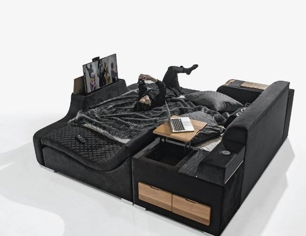 Черная велюровая умная кровать Виктория, Турция