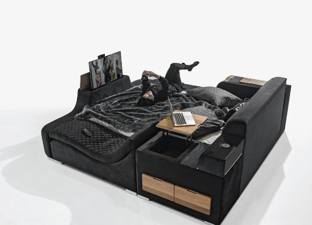 Черная велюровая умная кровать Виктория, Турция