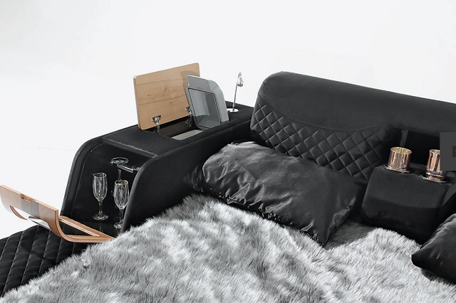 Черная велюровая умная кровать Виктория, Турция