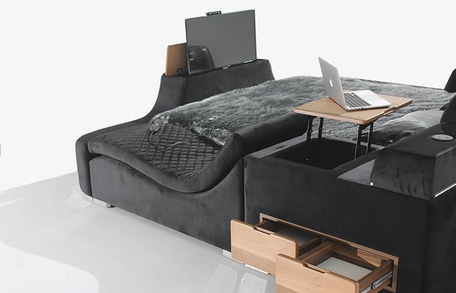 Черная велюровая умная кровать Виктория, Турция