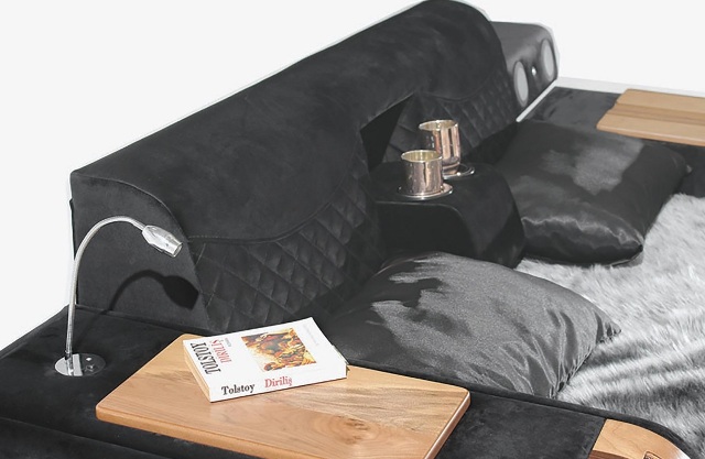 Черная велюровая умная кровать Виктория, Турция