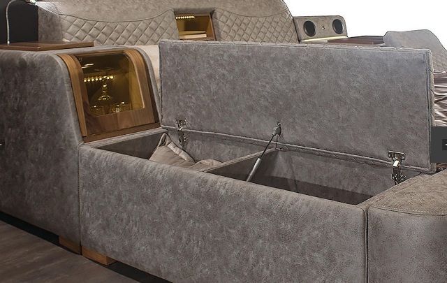 Умная серая кровать с телевизором Элита