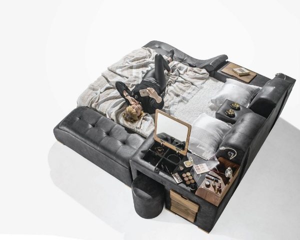 Черная умная кровать Бугатти в эко-коже, Турция