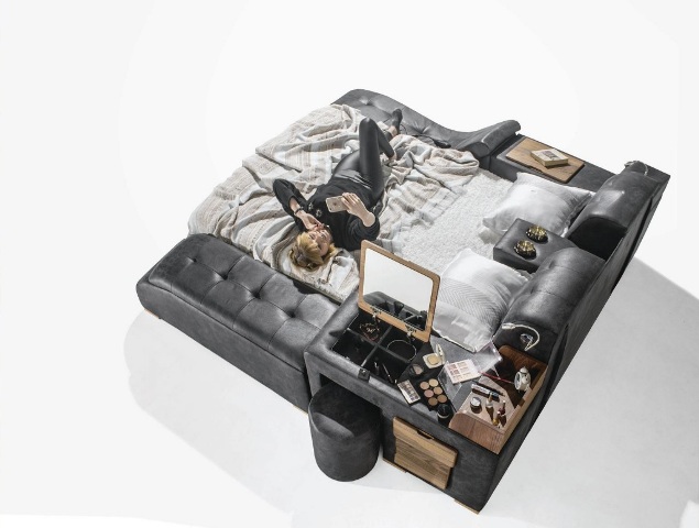 Черная умная кровать Бугатти в эко-коже, Турция Черная умная кровать Бугатти в эко-коже, Турция