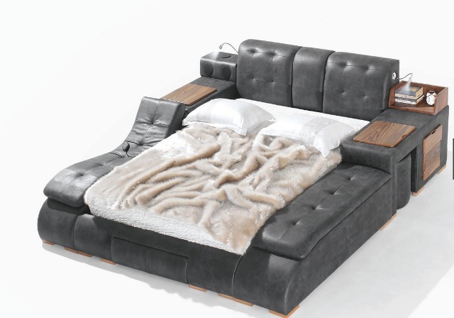 Черная умная кровать Бугатти в эко-коже, Турция