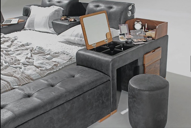 Черная умная кровать Бугатти в эко-коже, Турция Черная умная кровать Бугатти в эко-коже, Турция