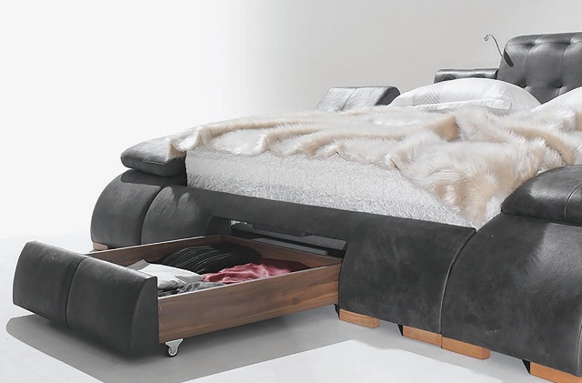 Черная умная кровать Бугатти в эко-коже, Турция Черная умная кровать Бугатти в эко-коже, Турция