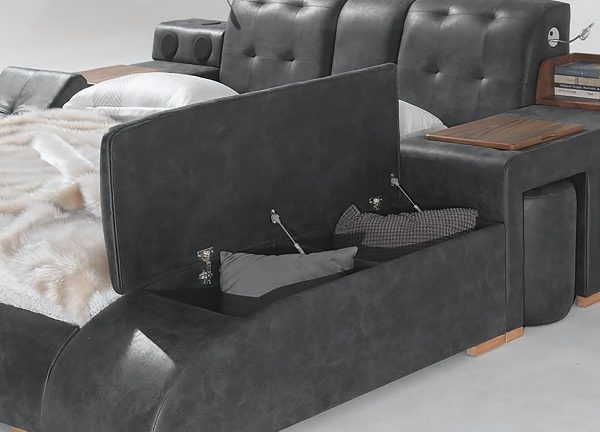 Черная умная кровать Бугатти в эко-коже, Турция