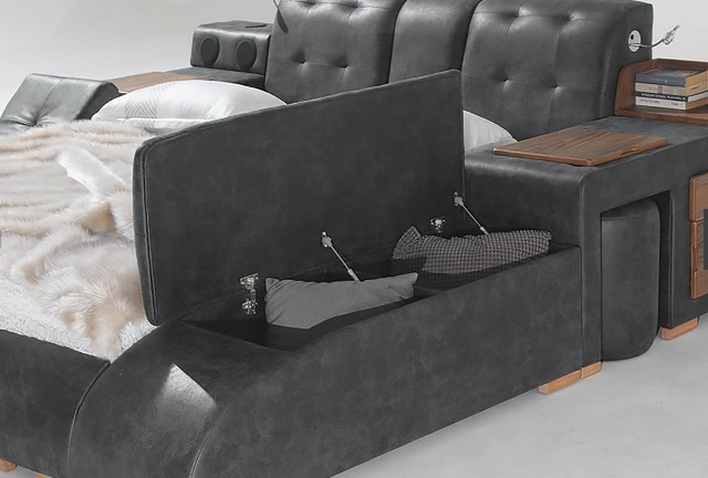 Черная умная кровать Бугатти в эко-коже, Турция Черная умная кровать Бугатти в эко-коже, Турция