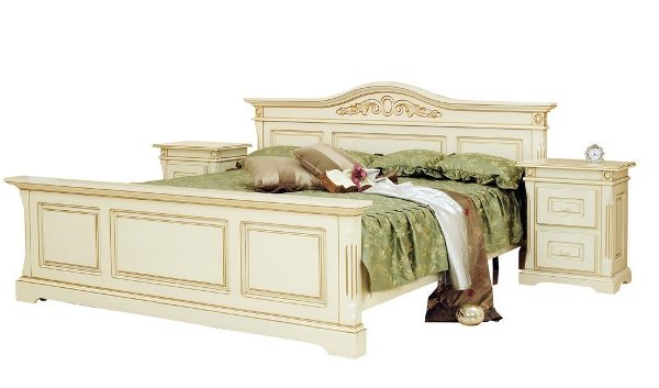 Белая румынская кровать Мария с твердым изголовьем