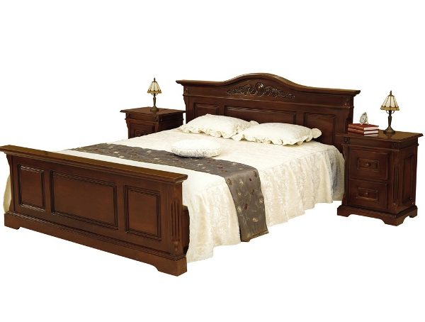 Ореховая кровать с твердым изголовьем Мария