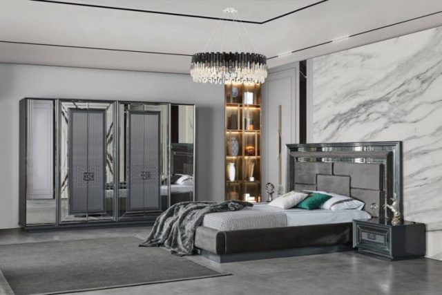 Серая спальня с серебром Аспендос