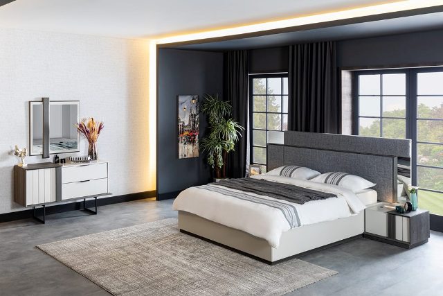 Серая мебель для спальни Марка