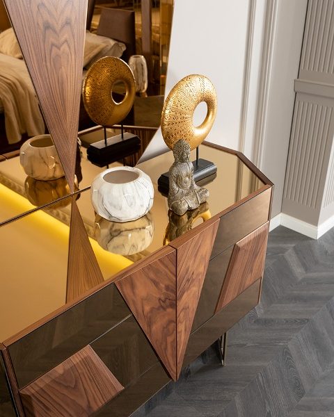 Коричневая спальня с золотом Вера, АРТ-Деко