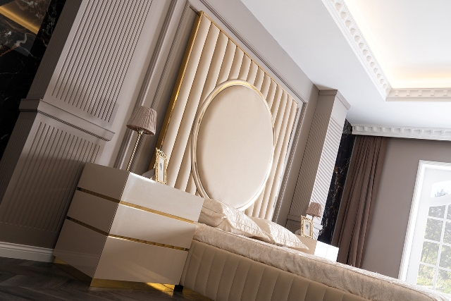 Бежевая спальня с золотом Рейн, АРТ-Деко