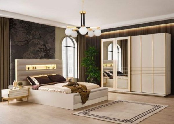 Бежевый спальный гарнитур Лев