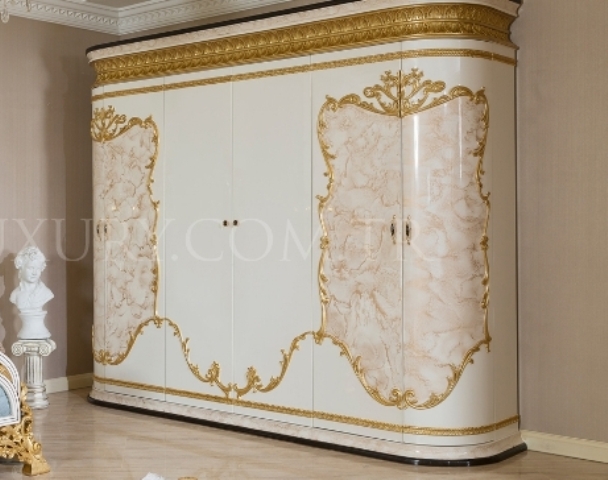 Голубая кровать с золотом в спальню София Голубая кровать с золотом в спальню София