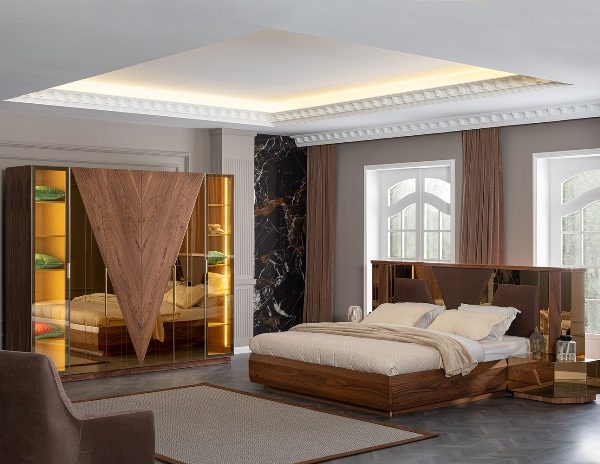 Коричневая спальня с золотом Вера, АРТ-Деко