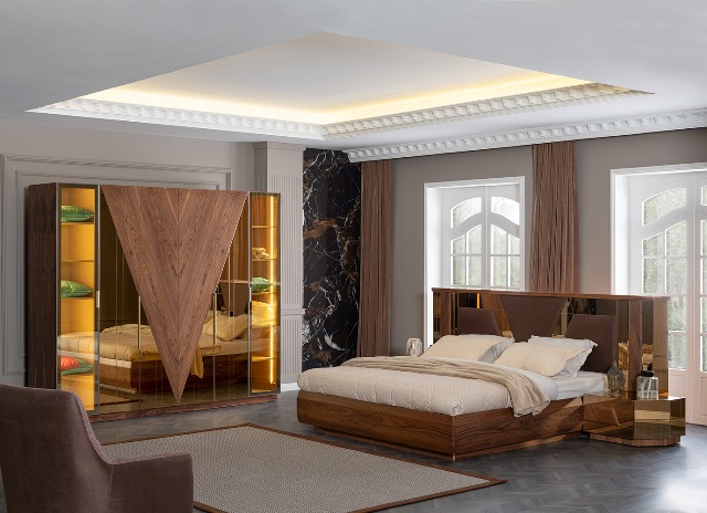 Коричневая спальня с золотом Вера, АРТ-Деко Коричневая спальня с золотом Вера, АРТ-Деко