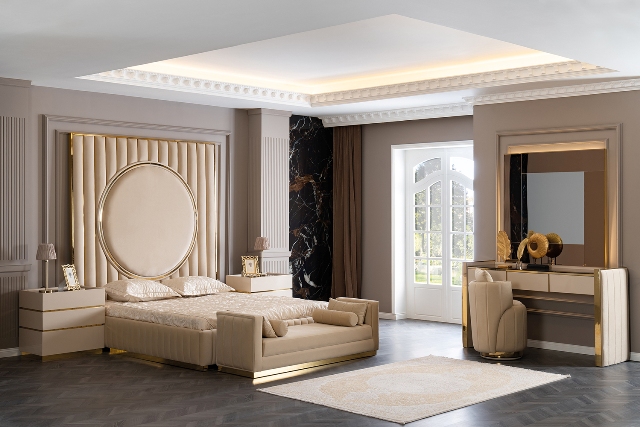 Бежевая спальня с золотом Рейн, АРТ-Деко