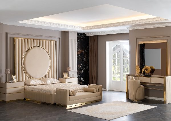 Бежевая спальня с золотом Рейн, АРТ-Деко