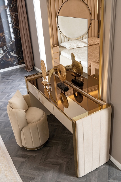 Бежевая спальня с золотом Рейн, АРТ-Деко