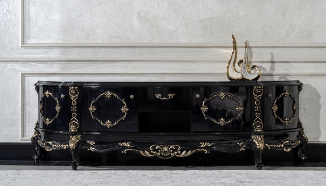 Королева черная тумба под телевизор барокко Королева черная тумба под телевизор барокко