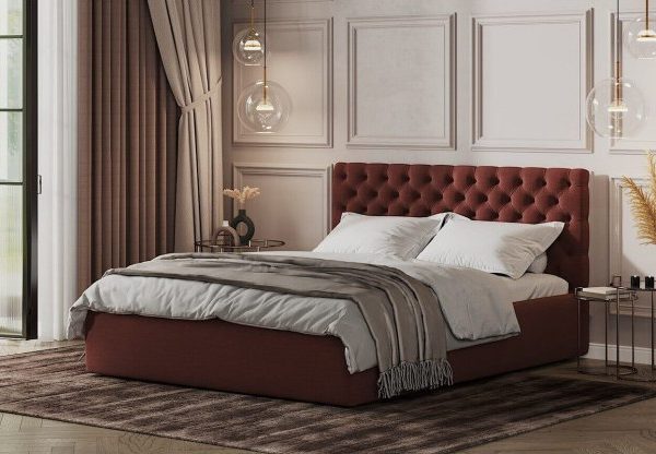 Двухспальная кровать с мягким изголовьем Фичень
