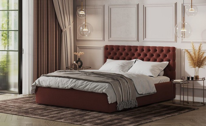 Двухспальная кровать с мягким изголовьем Фичень