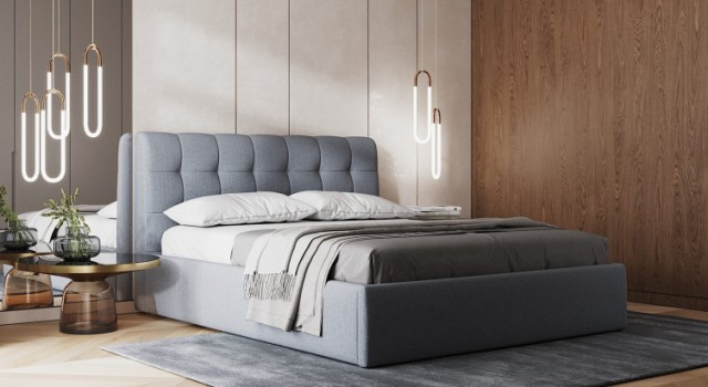 Серая кровать Квадранс с мягким изголовьем Серая кровать Квадранс с мягким изголовьем