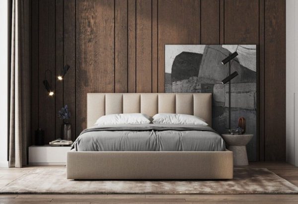 Бежевая мягкая кровать Тин
