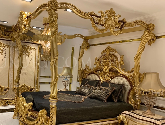Золотая кровать с балдахином Королева Золотая кровать с балдахином Королева