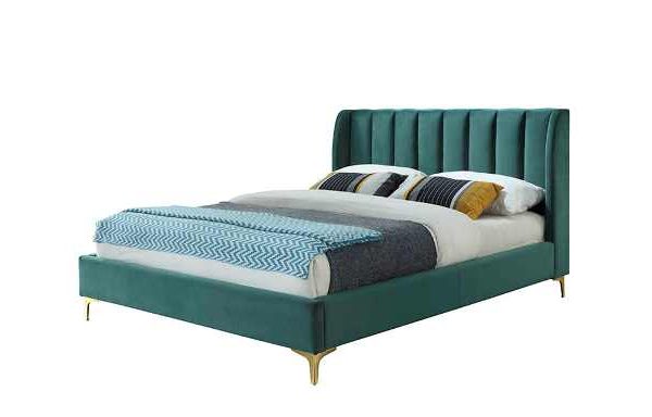 Зеленая велюровая кровать 1600 Лея