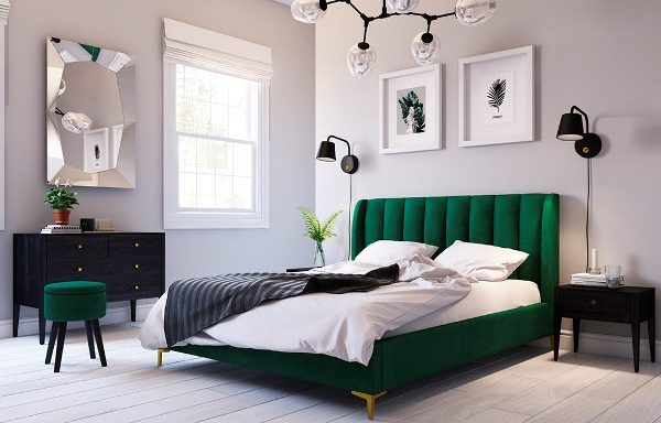 Зеленая велюровая кровать 1600 Лея